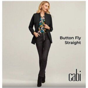 CAbi Button Fly Straight Leg Washed Black 5-Pocket Denim Jeans Classic Size 2